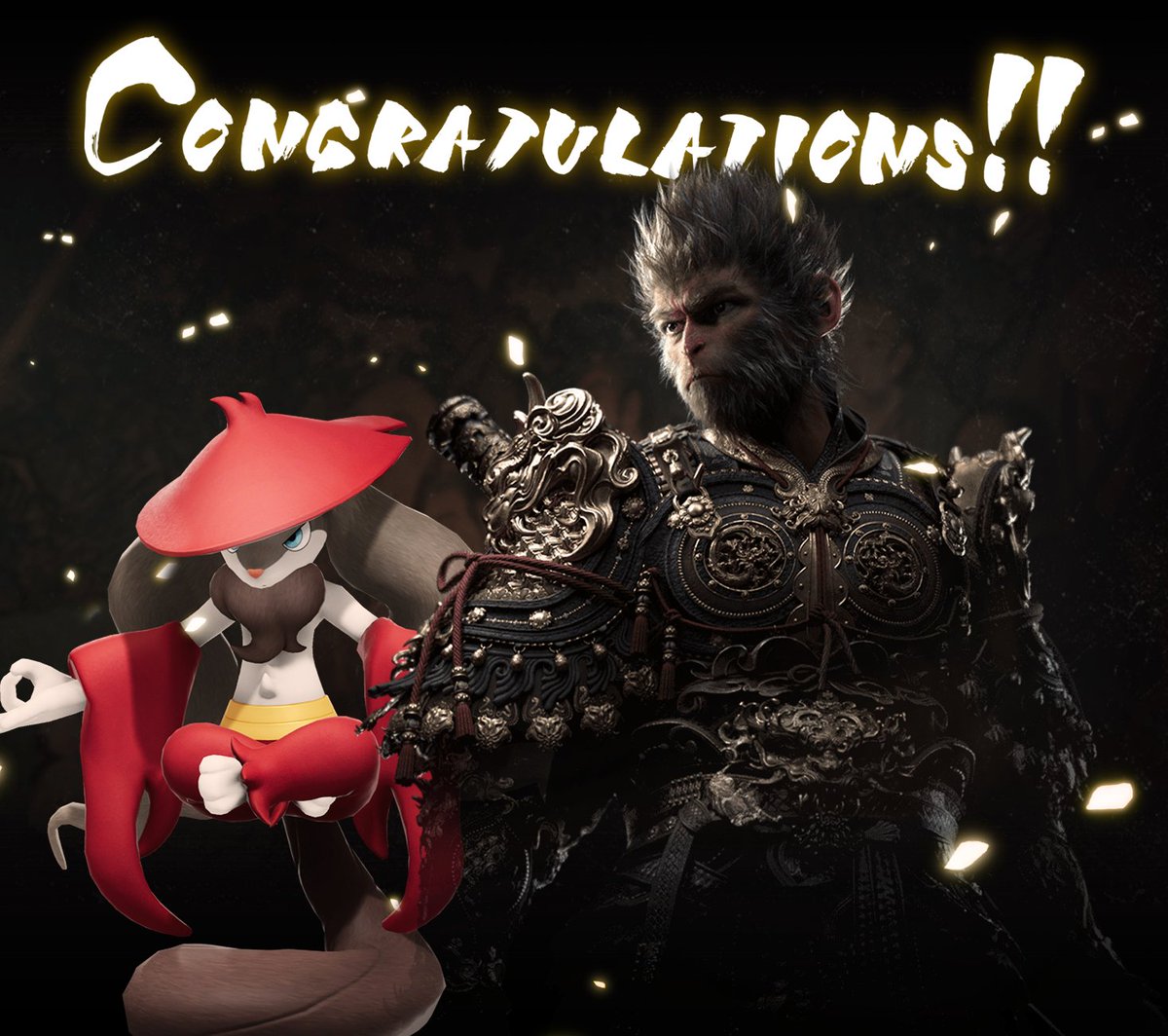 Palworld_EN's tweet photo. Congratulations Wukong for becoming the second most played game on Steam ever!

This year has been a big year for FUN games, and we’re so proud to stand alongside these amazing games!

@BlackMythGame https://t.co/iFJQaycPHd