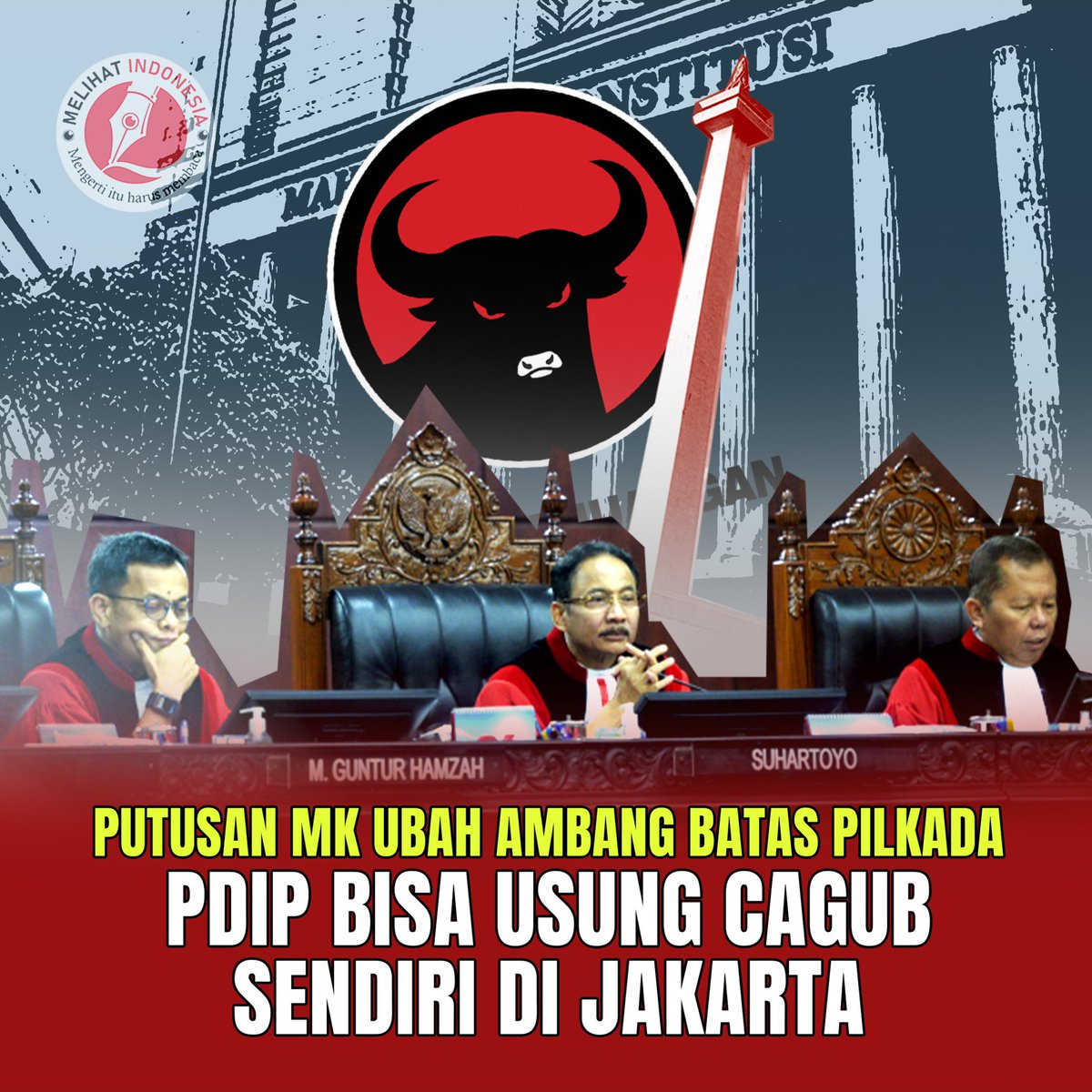 Putusan MK Ubah Ambang Batas Pilkada, PDIP Bisa Usung Cagub Sendiri di Jakarta

Mahkamah Konstitusi (MK) mengubah aturan terkait ambang batas pencalonan kepala daerah melalui putusan Nomor 60/PUU-XXII/2023 pada Selasa, 20 Agustus 2024. Putusan ini berpotensi mengubah peta politik
