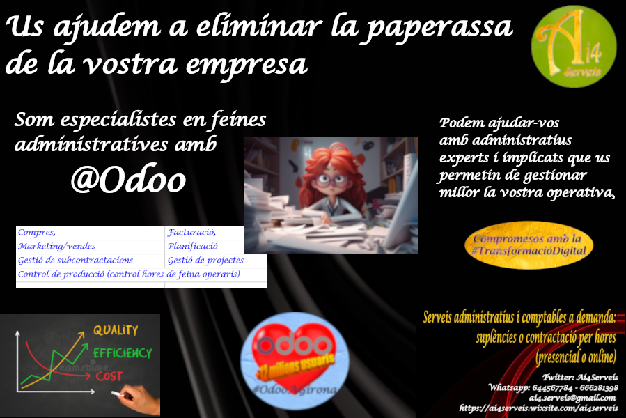 Ai4Serveis's tweet photo. Software de #CodiObert (Gratuït majoritàriament) que ens permet adaptar els nostres procediments i costums de treball de manera més optima i econòmica...
Per això, perquè volem que treguis el màxim rendiment possible del teu sistema informàtic nosaltres treballem #OdooAGirona https://t.co/CGEdHYDH6a