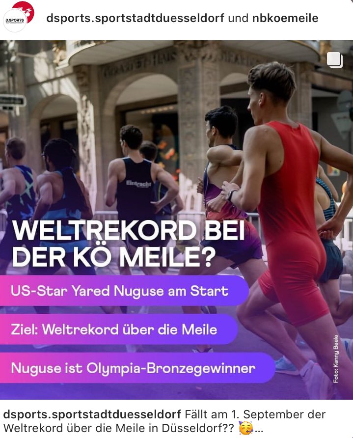 Cooked something up for my home race 🧑‍🍳 

Overly excited to announce that Yared Nuguse will go after the road mile world record on 1st of September 2024 at the New Balance Kö Meile in Düsseldorf, Germany 🔥🚀
