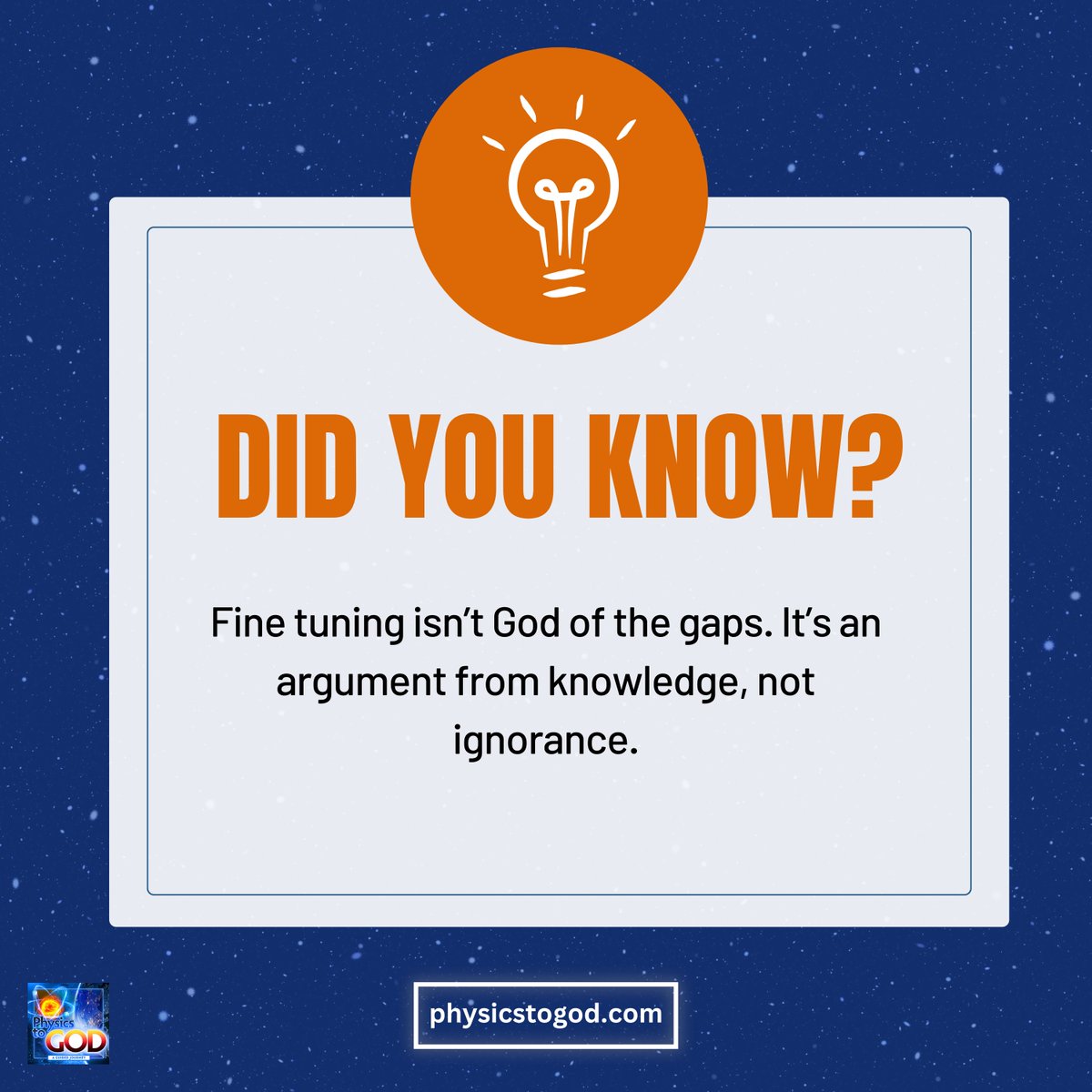 PhysicsToGod's tweet image. Uncover the deeper meaning of fine tuning: a pursuit grounded in knowledge, not gaps. Explore more at physicstogod.com. 🌌🧠 
#FineTuning #PhysicsToGod #CosmicUnderstanding #ScientificInquiry #ExploringTruths