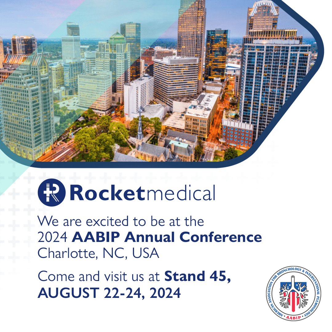 Rocket_Medical's tweet photo. We're excited to be attending The American Association for Bronchology and Interventional Pulmonology @AAB_IP Annual Conference in the USA!
Come visit us at Stand 45 to explore Rocket Medical's drainage solutions range that includes Rocket IPC, Seldinger Kits, Thoracentesis and so much more. Let's talk about how our products can make a difference!
#AABIP2024 #Bronchology #InterventionalPulmonology #RocketMedical