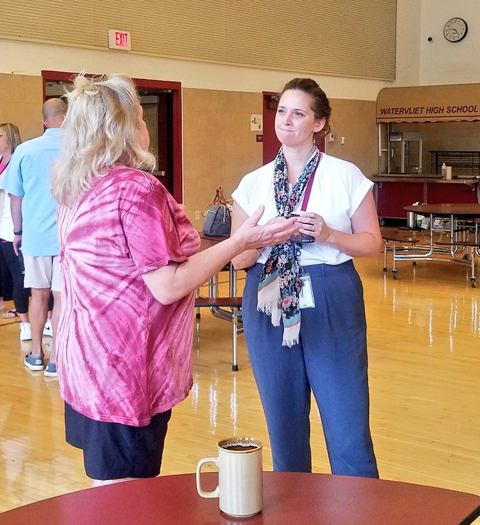 Welcome to our three new administrators! Teachers and staff had an opportunity to meet new admins this morning at WJSHS. 🎉☕🍩#WeAreVliet