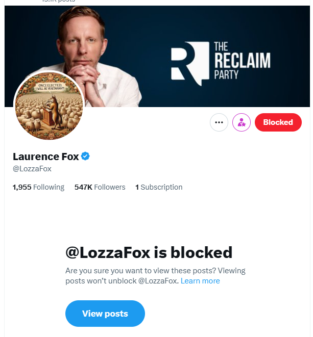 LirvaC's tweet photo. #BlockLaurenceFox 
He has been bragging about his X monetisation. Seeing he been posting about anything &amp; everything Iet's cut his revenue down by blocking him. 
Let's leave only the losers following lozzer. https://t.co/ZQL1Wxc1Ow
