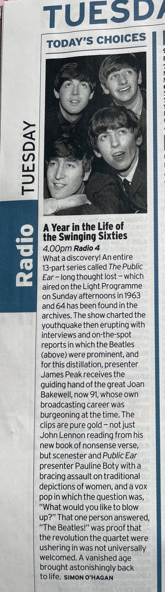 This is coming up at 4 o’clock on <a href="/BBCRadio4/">BBC Radio 4</a> and is a really amazing bit of time-capsule radio, enhanced by lovely work from <a href="/off_peak_only/">James Peak</a> and <a href="/JDBakewell/">Joan Bakewell</a>