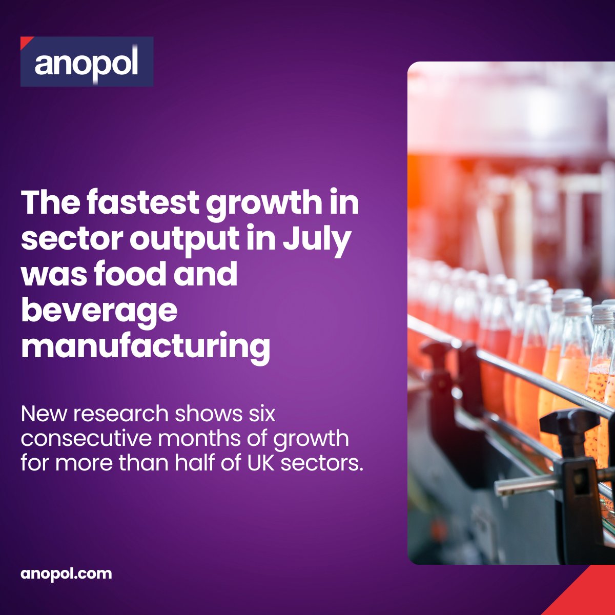 Food and drink manufacturers’ output increased at the fastest rate of any monitored sector in July on the back of growing demand.

Find out more on the Anopol blog: anopol.com/the-fastest-gr…

#electropolishing #foodandbeverage #ukmfg #chemicals #metals