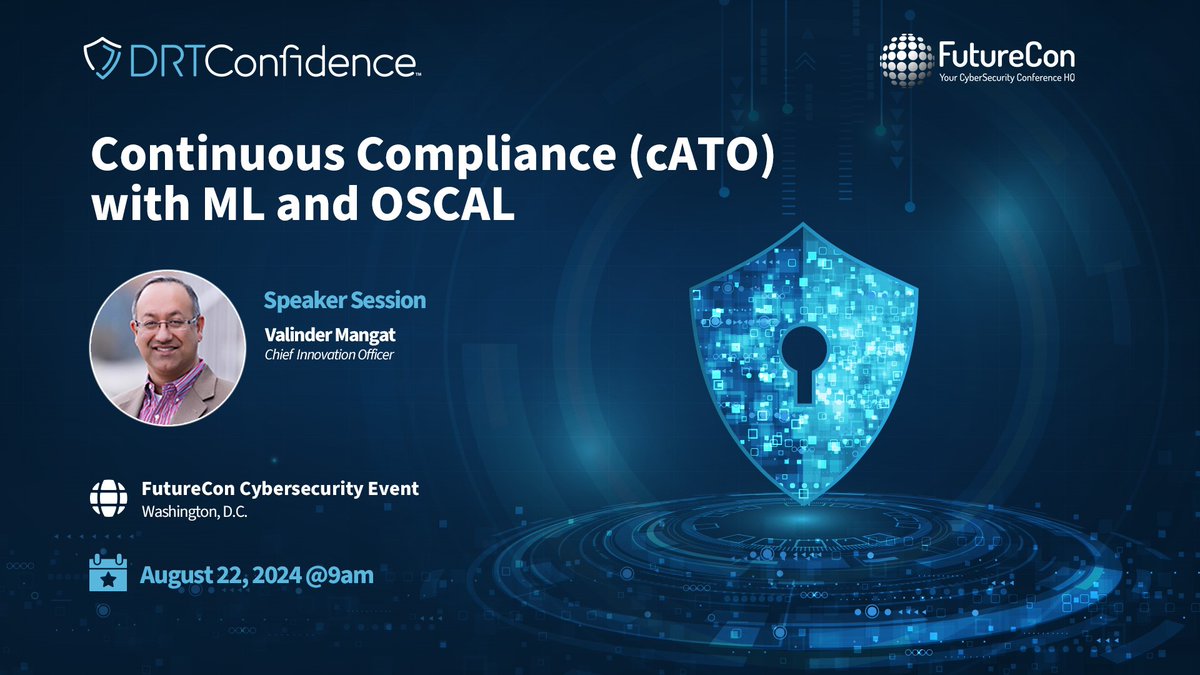 Join the first session of the day with our CIO, Valinder Mangat, as he unlocks the mystery of cATO using hashtag#OSCAL. Get a FREE pass to the event by signing up on our website today! bit.ly/3SyeRCR

#OSCAL #FutureConEvents #Automation #Riskmanagement #DC