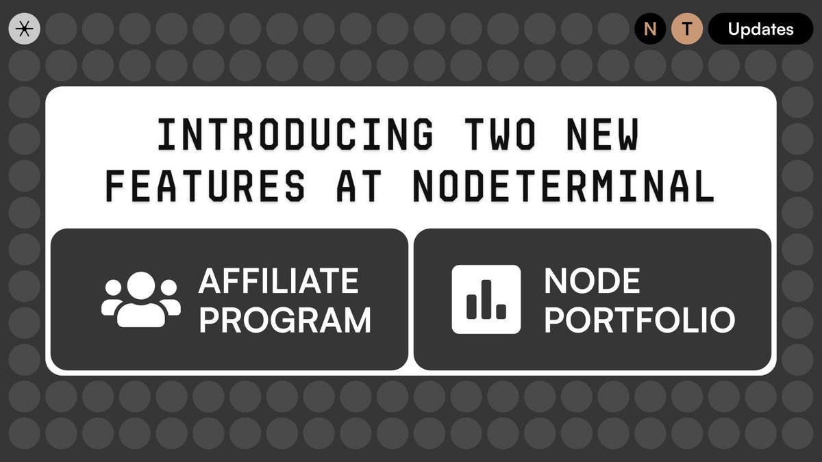 Big things are coming to NodeTerminal!
We’re thrilled to introduce two exciting new features:

👥 Affiliate Program: Earn up to 25% commission by referring others to join our platform. It’s a win-win for you and your network! 💰

📊 Portfolio: View all your purchased nodes in one