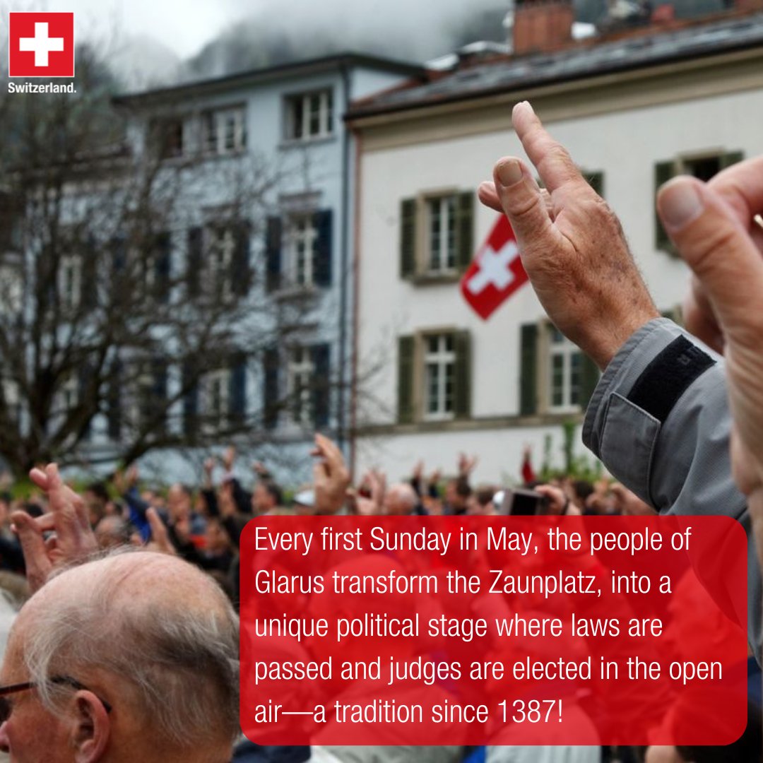 SwissEmbBTS's tweet image. At the #Landsgemeinde in #Glarus, citizens can propose amendments on the spot and vote immediately in the open air — a living example of direct democracy in Switzerland. #OnlyInSwitzerland