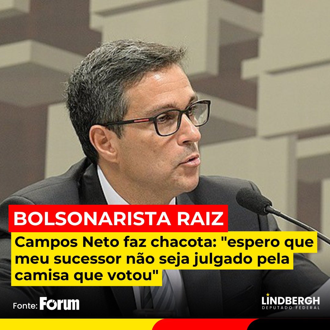 Campos Neto acha mesmo que será julgado pela história apenas por ter ido votar com a camisa da seleção? Ele será julgado pela sabotagem de manter juros altos para prejudicar o Brasil e o governo do presidente Lula. Ele será julgado por lucrar com a Selic. Ele será julgado por