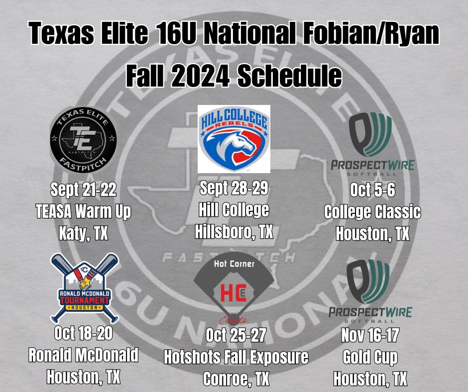 Texas Elite 16U National Fobian/Ryan (@tenational16u) on Twitter photo We will be ready to go this fall with a competitive schedule! Let’s go! #BeElite #BeEliteTBTG <a href="/TEFPASA/">Texas Elite ©</a> <a href="/HillCollegeSB/">Hill College Softball</a> <a href="/CoachGJCary/">Gregory Cary</a> <a href="/ProspectWireSB/">Prospect Wire Softball</a> <a href="/TCSFastpitch/">TC Fastpitch</a> <a href="/tc_collegecoach/">TC College Coaches</a> We will be ready to go this fall with a competitive schedule! Let’s go! #BeElite #BeEliteTBTG <a href="/TEFPASA/">Texas Elite ©</a> <a href="/HillCollegeSB/">Hill College Softball</a> <a href="/CoachGJCary/">Gregory Cary</a> <a href="/ProspectWireSB/">Prospect Wire Softball</a> <a href="/TCSFastpitch/">TC Fastpitch</a> <a href="/tc_collegecoach/">TC College Coaches</a>