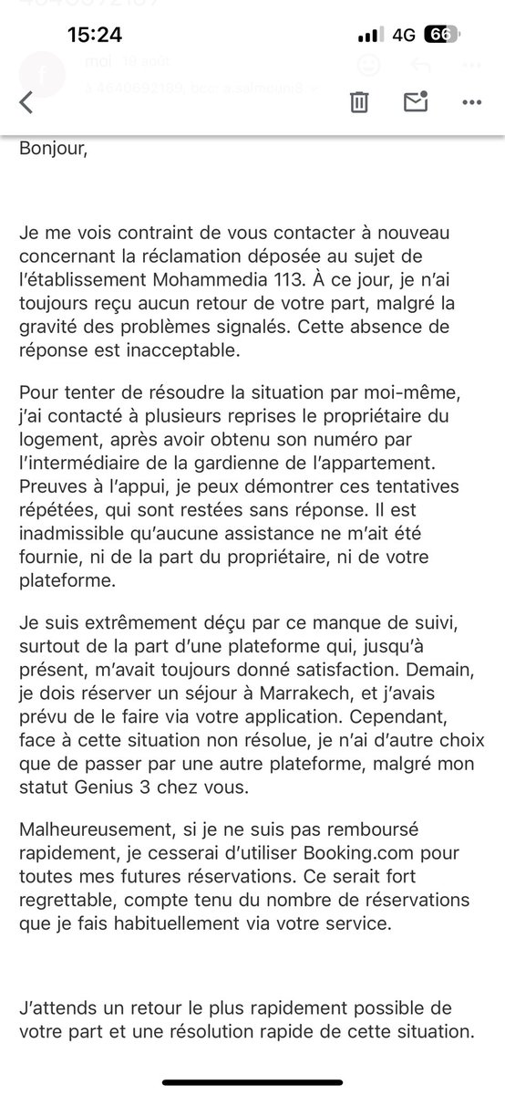 Après une multitude de mail, aucun geste de leur part.  J’avais déjà entendu des histoires au sujet de leur service client pitoyable mais alors là c’est indécent. J’ajoute une précision cette appartement a été réservé par mes soins pour des vacances familiales dont un nourrissons