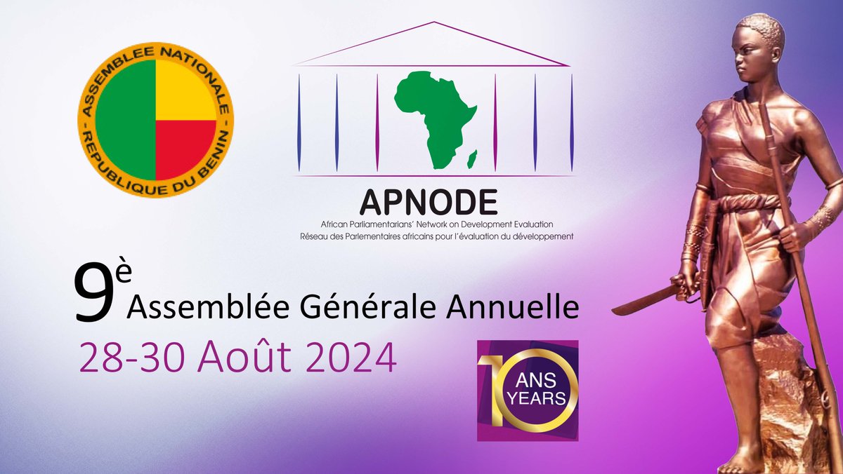 28-30 août 2024, les parlementaires et les partenaires de l'#APNODE se réuniront à Cotonou 🇧🇯. Le thème de l'AGA «Une décennie de renforcement des capacités pour une meilleure législation, un contrôle de qualité et une évaluation des politiques publiques». idev.afdb.org/fr/event/apnod…