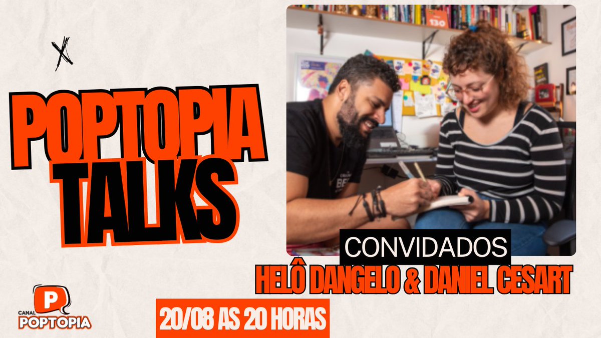 Hoje a noite o "Poptopia Talks" tem dois convidados para lá de especiais. <a href="/helodangeloarte/">Helô D’Angelo - me siga no bluesky</a>  e <a href="/danielcesart/">Daniel Cesart, me siga no blueskai</a>  vão estar comigo para falar de seu novo projeto "Cuscuz Surpresa" logo mais as 20 horas no 📌youtube.com/live/RXRlMbVcg…
