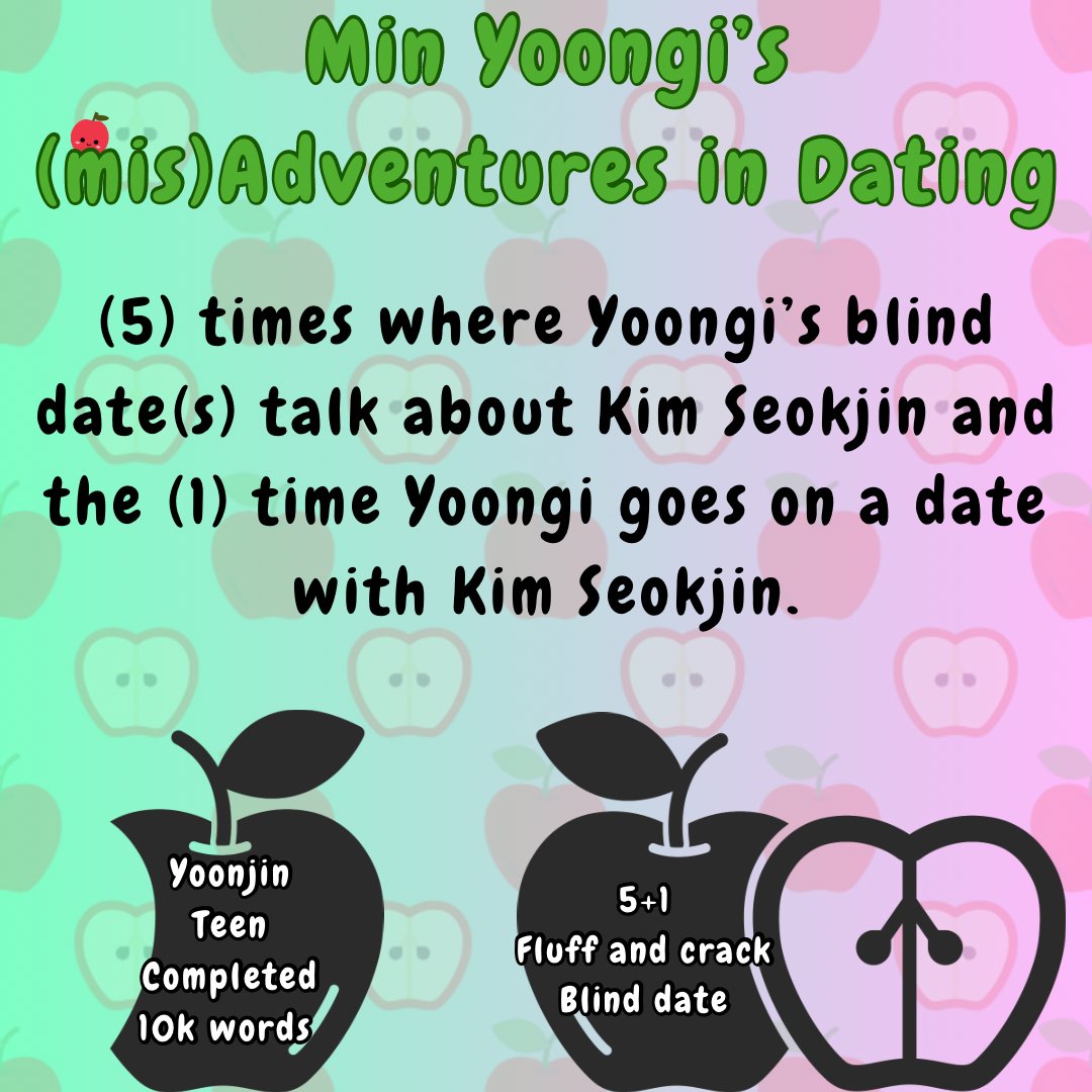 btsfiveplusone's tweet photo. Min Yoongi's (mis)Adventures in Dating

https://t.co/gX1es8hYq8 https://t.co/Ie9W6I2xdW
