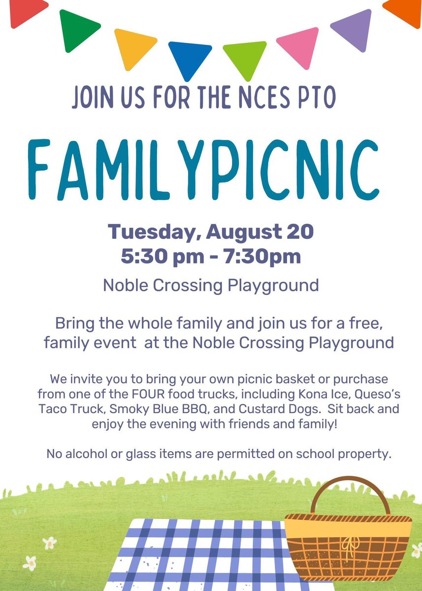 We can't wait to see you tonight for the NCES PTO Family Picnic!