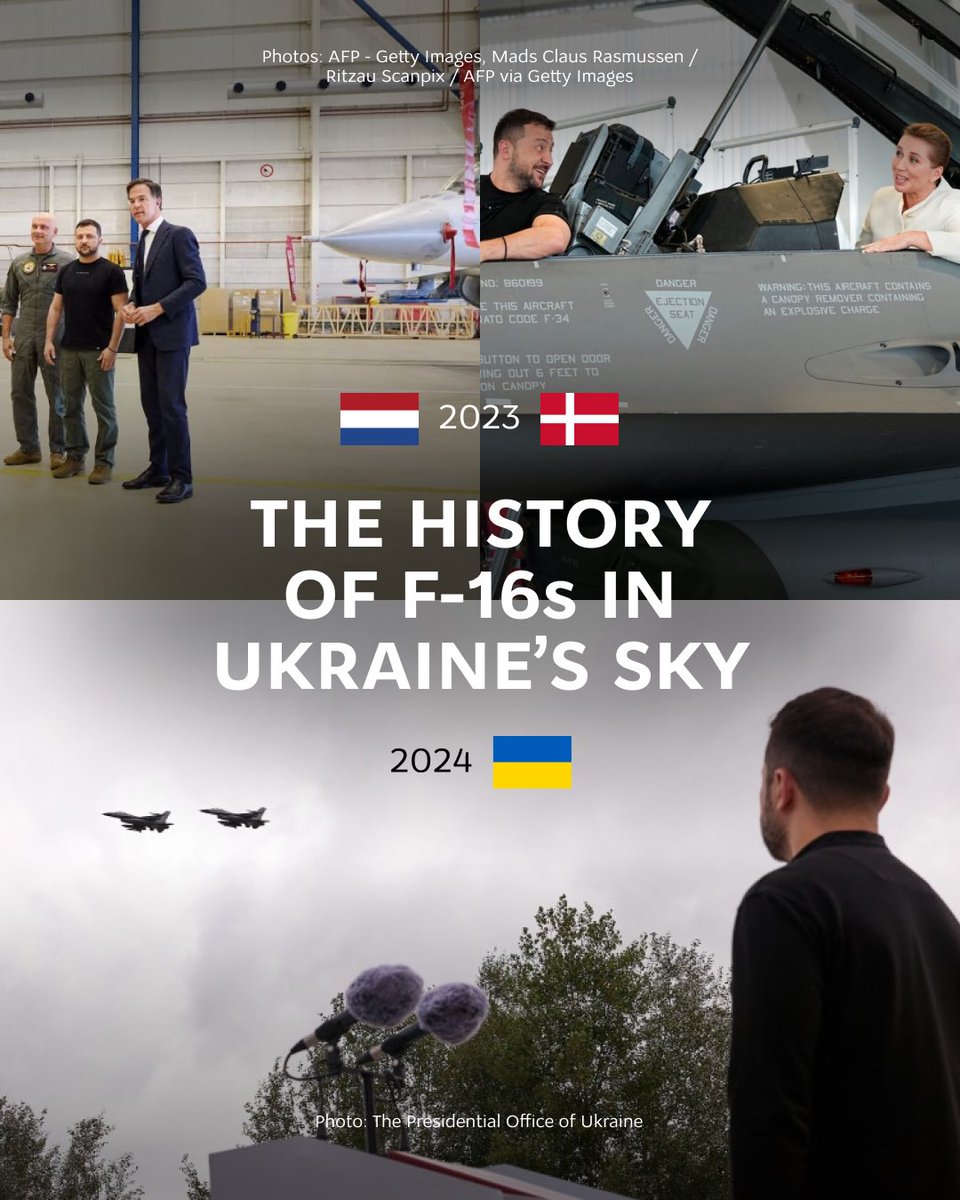 🇺🇦🛩 #OTD a year ago, the agreement to deliver F-16s to #Ukraine was announced. Today, they are defending our skies and our people.

Denmark, the Netherlands, the US, and all our partners – we value your support! Thank you for helping us achieve the impossible together.