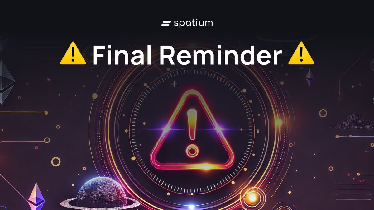 🚀 Final Reminder! 

🌟Tomorrow, August 21 at 12:00 UTC, is your last chance to create your Spatium Wallet in Telegram to receive your reward! 

⚠️ Important: The reward distribution is extended to tomorrow, so make sure your wallet is ready by then.

For those who didn’t make it