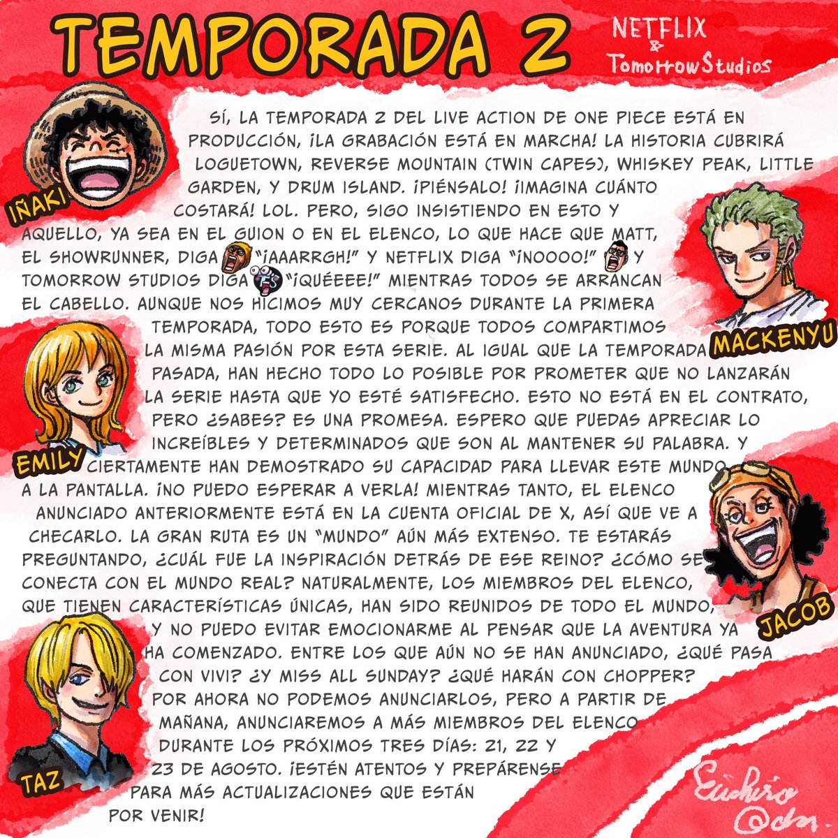 Nuevo mensaje de Oda sobre la temporada 2 del live action.

Durante los próximos 3 días anunciarán nuevos miembros del cast.