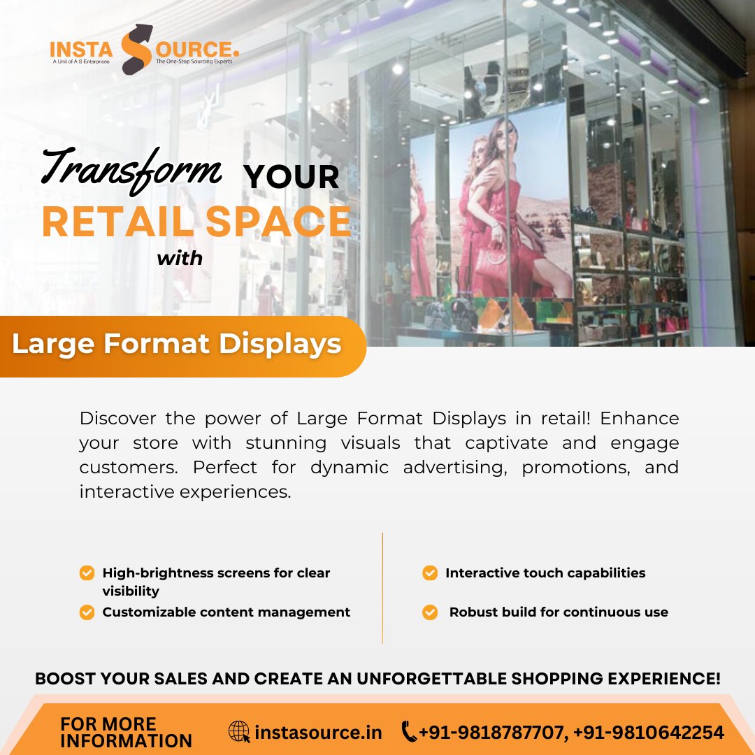 instasource_ind's tweet image. Transform Your Retail Space with Large Format Displays
Boost your sales and create an unforgettable shopping experience!
Visit: instasource.in
Or Call/Whatsapp: 9818787707, 9810642254

#LargeFormatDisplay #RetailBusiness #Branding #B2Bsales #AuthorizedDistributor