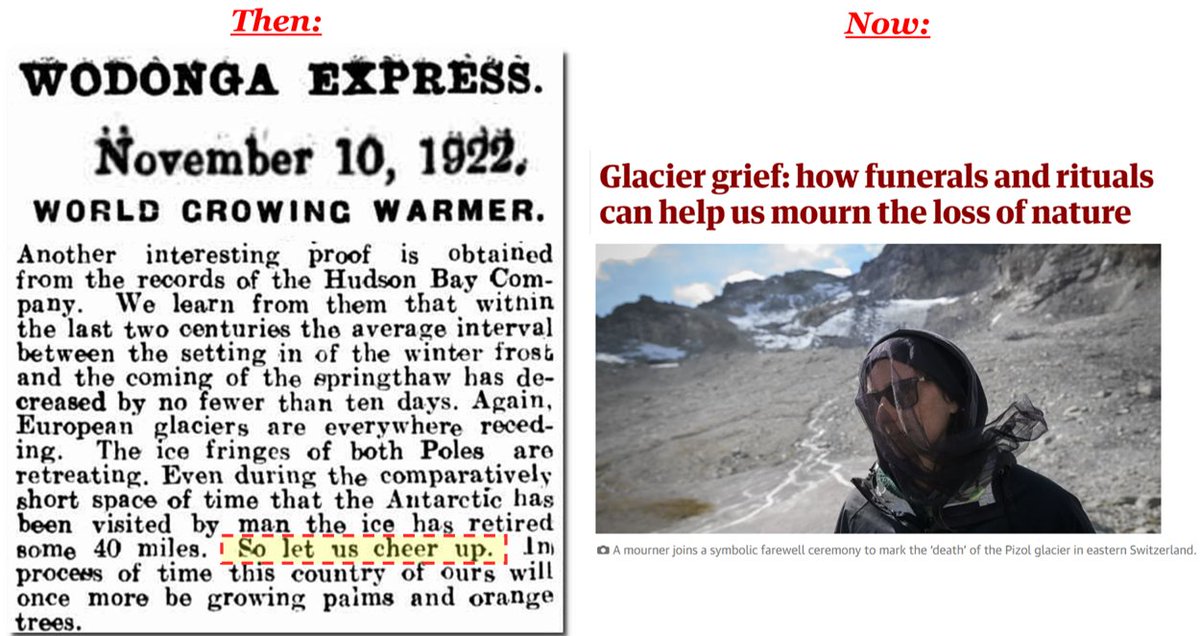 People a century ago rightfully knew a warming world is a better world.

...today, people hold funerals for dead chunks of ice.