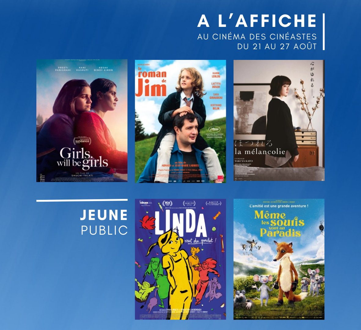 CdesCineastes's tweet image. 🎬 Cette semaine au Cinéma des Cinéastes !
Découvrez les films à l’affiche du 21 au 27 août :
🎟️ Infos et billetterie 👉 cinema-des-cineastes.fr
#cinema #cinemadescineastes #cinemaindependant #ArtEtEssai #Films #filmsdelasemaine #filmsàvoir #àlaffiche #sortiescinema #SortirÀParis
