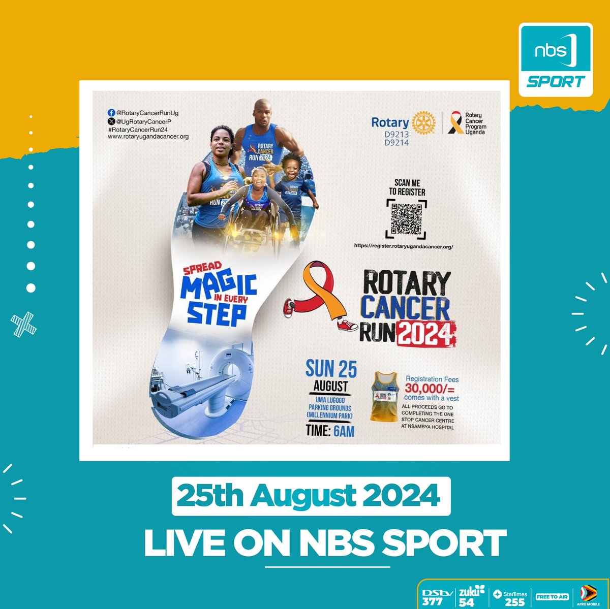 MusinguziBarbra's tweet photo. Did you get your kit for the cancer run this weekend on Sunday 25th 2024, You  can aswell catch the broadcast live on NBS Sport from 6pm. #RotaryCancerRun24 #NBSportUpdates https://t.co/ZpxBRbYI7t