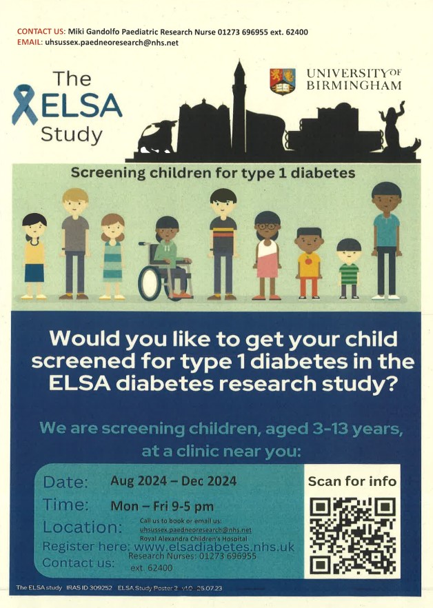 vivienrichmond's tweet photo. ELSA study is screening children aged 3-13 yrs to find out their risk of developing type 1 diabetes in the future. Contact uhsussex.paedneoresearch@nhs.net or call us 01273696955 ext. 62400. See website for more details https://t.co/1SwQIIGUMS https://t.co/DbzkA3Om7b