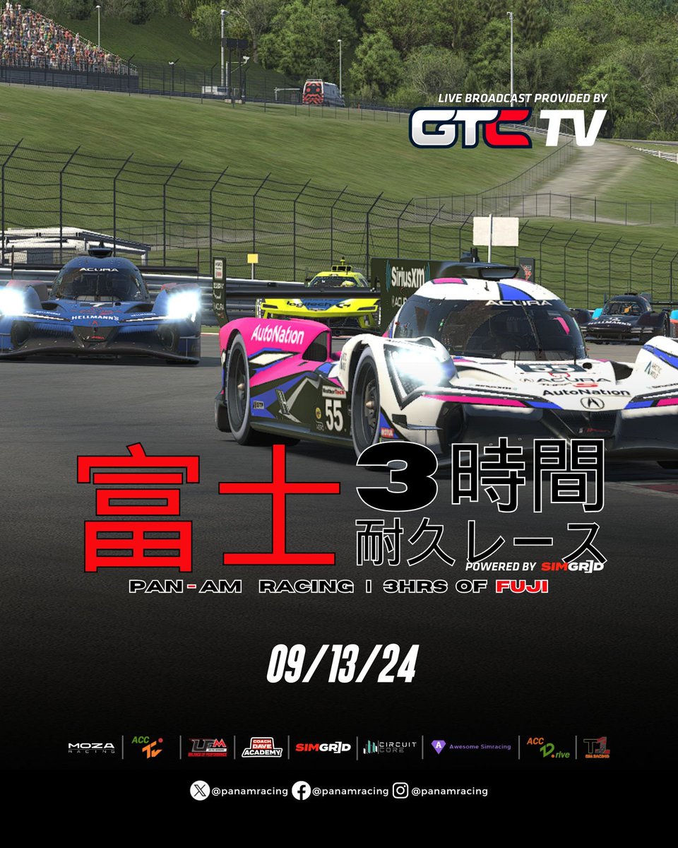 GTChampions_'s tweet photo. We're excited to announce that @GTChampions_ will be broadcasting our #3hrsofFuji on 09/13/24! If you'd like to get in on the action, head over to #SimGrid and join the event today!
https://t.co/g3ZrsdyyIQ
#DrivePanAm #GTCtv #iRacing #Turn1 #simracing #coachdavedelta https://t.co/RstT7VbTLe