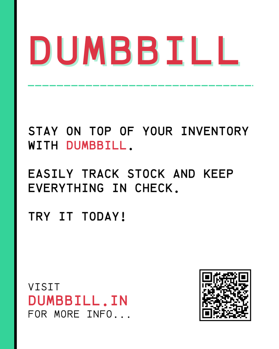 dumbbillapp's tweet photo. Stay on top of your inventory with DumbBill.
Easily track stock and keep everything in check.
Try it today!
#invoice #simplify #simpleinterface #instantinvoices
#reports #india #saas #billing #invoicing #madeinindia https://t.co/j4epdwzSHO