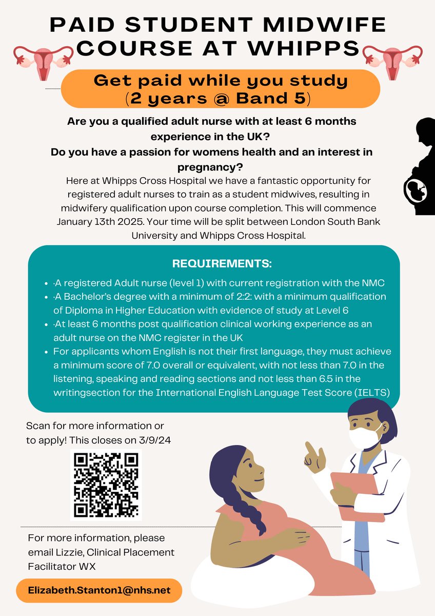 Elizabeth Mizuki Stanton RM (@lizstantonrm) on Twitter photo NEW JOB OPPORTUNITY AT <a href="/MaternityWX/">Whipps Cross Maternity</a> <a href="/NHSBartsHealth/">Barts Health</a> for #nurses who want to become #midwives, following a 2 year PAID course!!! Scan the QR code for more information. Please share with your nursing friends and colleagues! <a href="/taylorcolin2012/">Colin Taylor</a> <a href="/Jessica19RN/">Jess RN, HV, RNT</a> NEW JOB OPPORTUNITY AT <a href="/MaternityWX/">Whipps Cross Maternity</a> <a href="/NHSBartsHealth/">Barts Health</a> for #nurses who want to become #midwives, following a 2 year PAID course!!! Scan the QR code for more information. Please share with your nursing friends and colleagues! <a href="/taylorcolin2012/">Colin Taylor</a> <a href="/Jessica19RN/">Jess RN, HV, RNT</a>