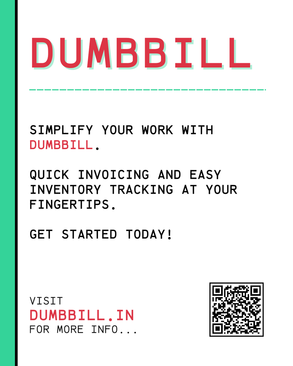 dumbbillapp's tweet photo. Simplify your work with DumbBill.
Quick invoicing and easy inventory tracking at your fingertips.
Get started today!
#invoice #simplify #simpleinterface #instantinvoices
#reports #india #saas #billing #invoicing #madeinindia https://t.co/X1NKa2s9Tu