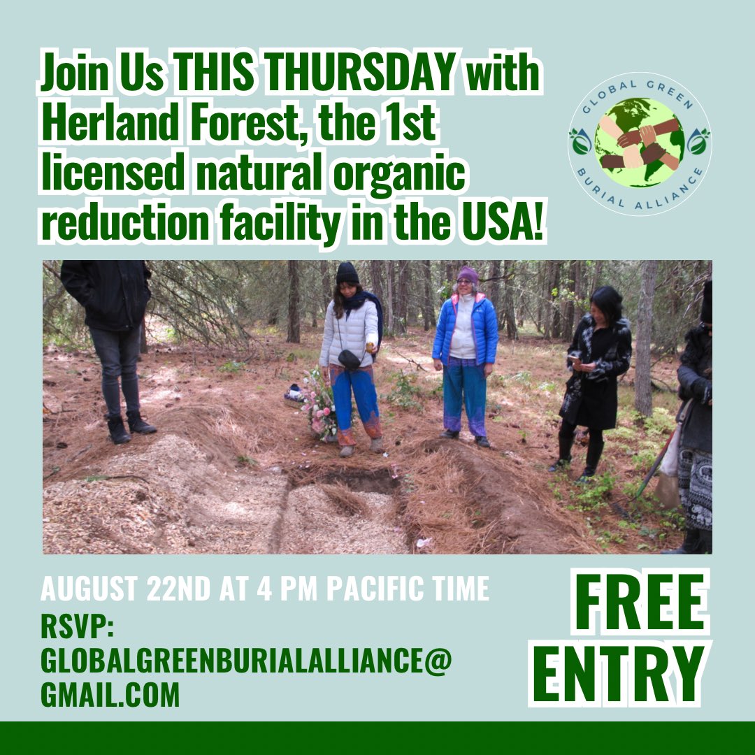 GGBAlliance's tweet photo. Join Us in TWO DAYS for our FREE Forum with Walt Patrick of Herland Forest! 

Email globalgreenburialalliance@gmail.com to RSVP! 

#naturalorganicreduction #greenfuneral #ecofriendlyfuneral #greendisposition #sustainability #sustainabledeathcare #ecoeducation #humancomposting https://t.co/dxgp04xgPf