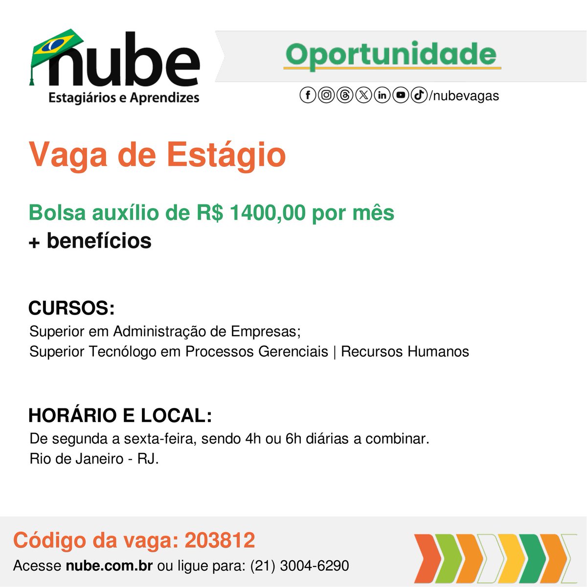 DivestFAETEC's tweet photo. 🚨Oportunidade de Estágio!

📍 Local: Rio de Janeiro - RJ.
⏰ Horário: Segunda a Sexta, sendo 4h ou 6h diárias a combinar.
Código da Vaga: 203812

Bolsa Auxílio: R$1.400,00 por mês.
Benefícios:
Auxílio Transporte;
Auxílio home office: R$150,00/mês;

Acesse https://t.co/3h27KXhZZ8 https://t.co/df149MFq27