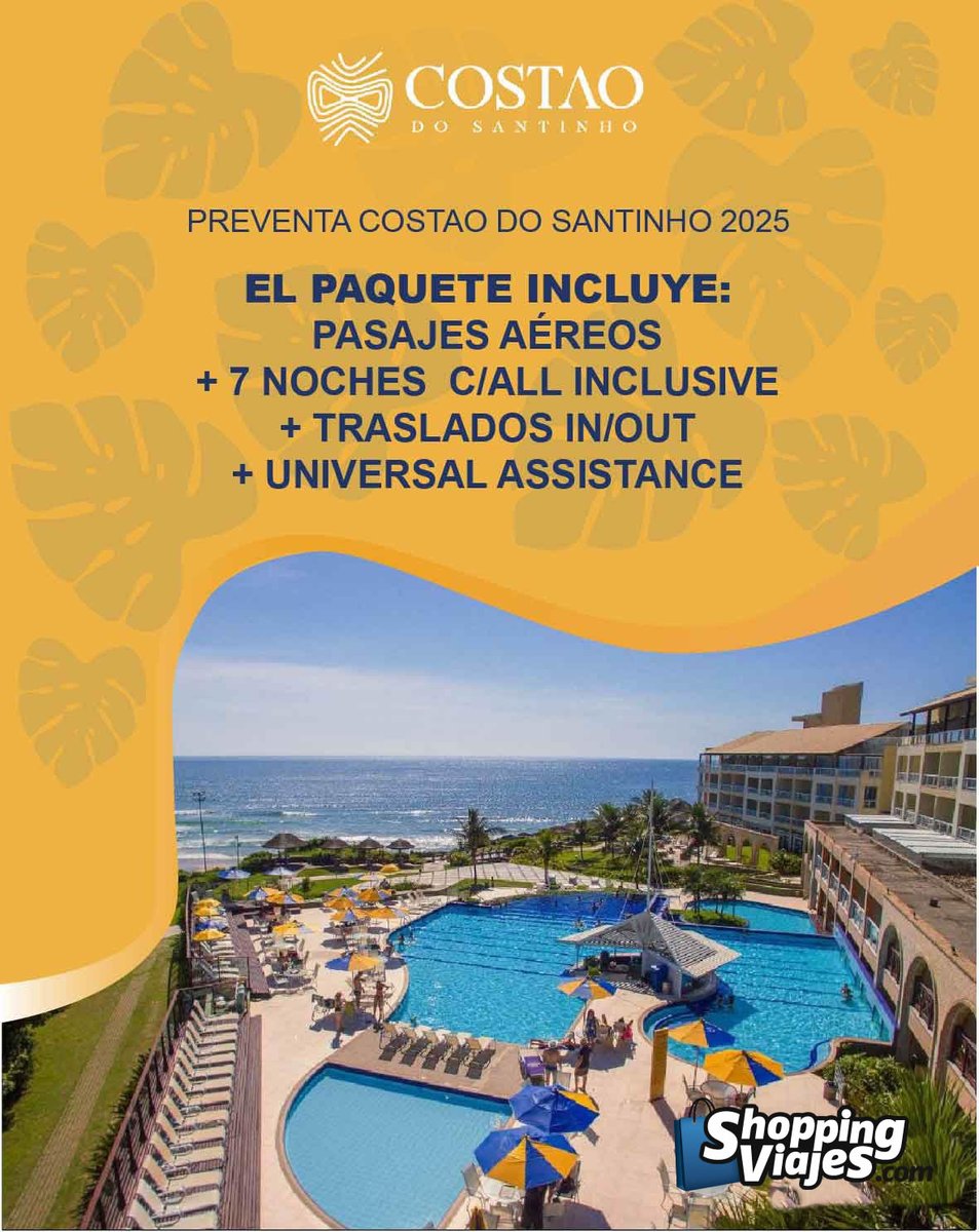 Shopping_Viajes's tweet photo. Costao do Santinho Resort!!
Un resort único a 2 horas de avión de Buenos aires, con entretenimiento para todas las edades.
Paquetes con vuelo directo de Gol.
Ver propuesta: https://t.co/5juWZ21pYN

MÁS INFORMACIÓN
📩Mail: info@shoppingviajes.com
📱Whatsapp: 1144274559 https://t.co/UheSUKBNgw