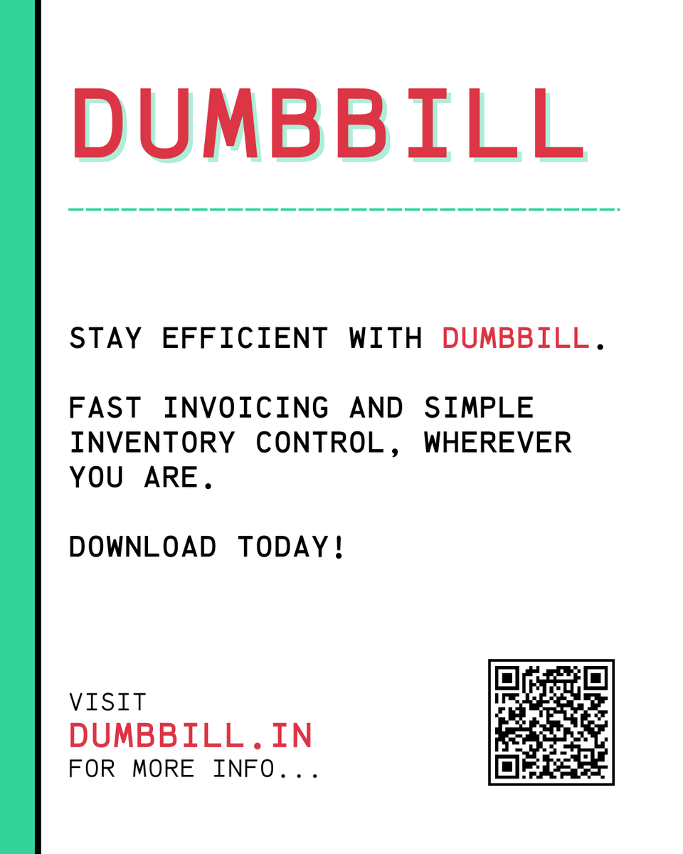 dumbbillapp's tweet photo. Stay efficient with DumbBill.
Fast invoicing and simple inventory control, wherever you are.
Download today!
#invoice #simplify #simpleinterface #instantinvoices
#reports #india #saas #billing #invoicing #madeinindia https://t.co/AdhWXgAwnv