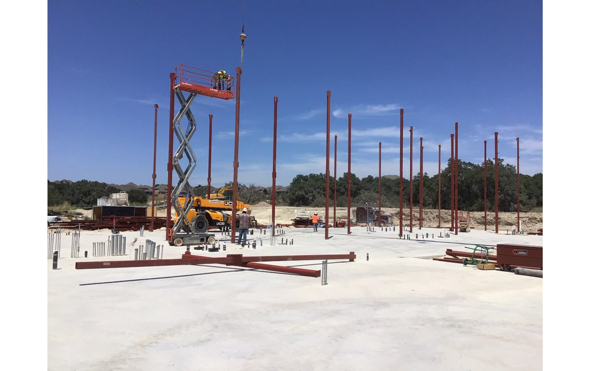LottBrothers's tweet photo. Structural Steel going up at Harmony Science Academy today! #LottBrothers #clearflowmatrix #Construction #harmonytx #education https://t.co/0lVAHrIlXO