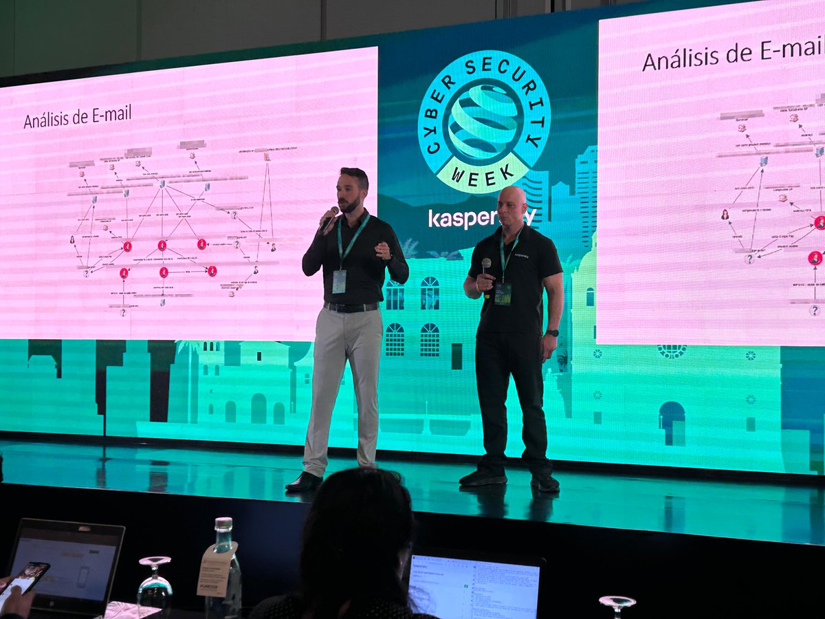 Kasperskybrasil's tweet photo. Fabio Marenghi, Analista Sênior de Segurança para América Latina na Kaspersky, e Yuri Maia, da Polícia Federal do Brasil, compartilham detalhes sobre o trojan bancário #Grandoreiro e o esforço conjunto contra os cibercriminosos. A #cibersegurança em ação! 👨💻 #CSWLATAM https://t.co/b8kuP6AD99