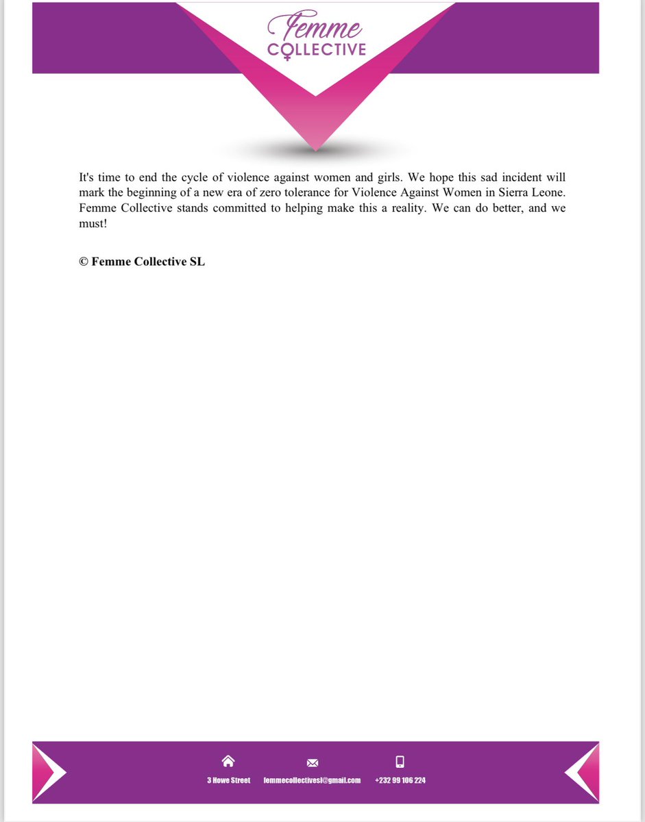 Femme Collective mourns the death of Sia Kamara, who tragically lost her life to intimate partner violence on Tuesday 13th August. We call for an end to violence against women and girls in Sierra Leone. 
#JusticeForSia