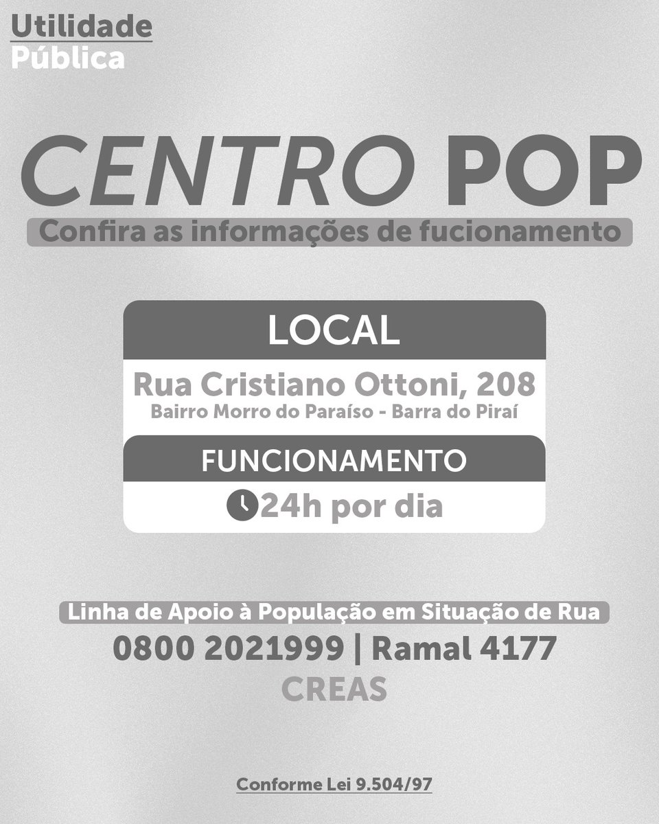 pmbpoficial's tweet photo. UTILIDADE PÚBLICA

O Centro POP, localizado na Rua Cristiano Ottoni, número 208, tem o objetivo de acolher e prestar assistência à população em situação de rua, oferecendo alimentação completa (café da manhã, almoço e jantar), camas, banho e, além disso, suporte em diversas áreas https://t.co/elwxWyq1pB