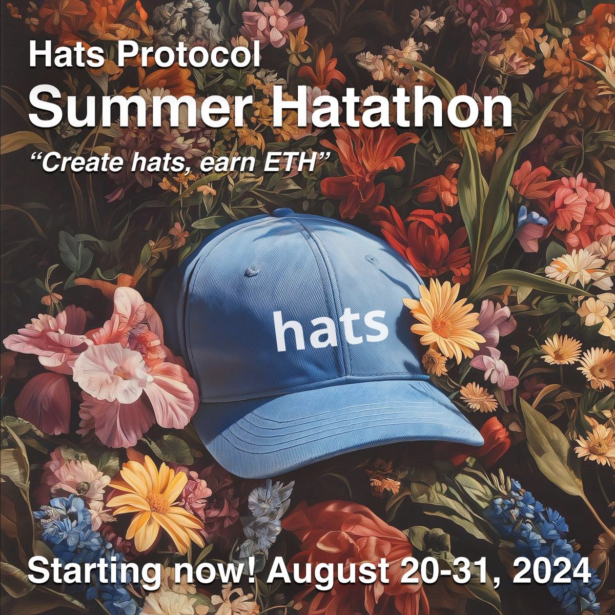The first-ever Hatathon is ON thru Aug 31!

Create a new Hats tree for your org, earn ETH:

🧢 Hat Wearer Prize: 0.1 ETH to the first 10 orgs to create a new Hats tree

🎩 Mad Hatter Prize: 0.5 ETH to the BEST new Hats tree submitted by Aug 31

Details below ⬇️