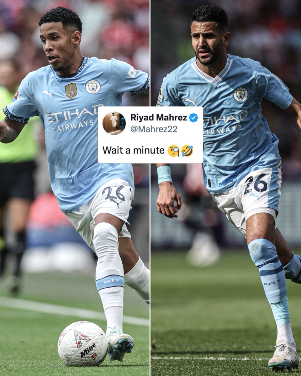 Riyad Mahrez is seeing double after watching Man City's newest number 26, Savinho 😅

(via <a href="/Mahrez22/">Riyad Mahrez</a>)