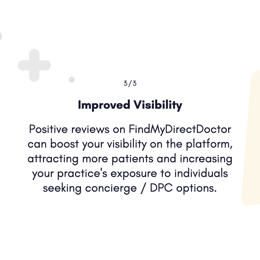Patients are most likely to book your concierge / DPC services if you have reviews from your existing patients on FindMyDirectDoctor.com 🙌

Claim your profile today to get access to your patient reviews - click 🔗 in our bio to get redirected.