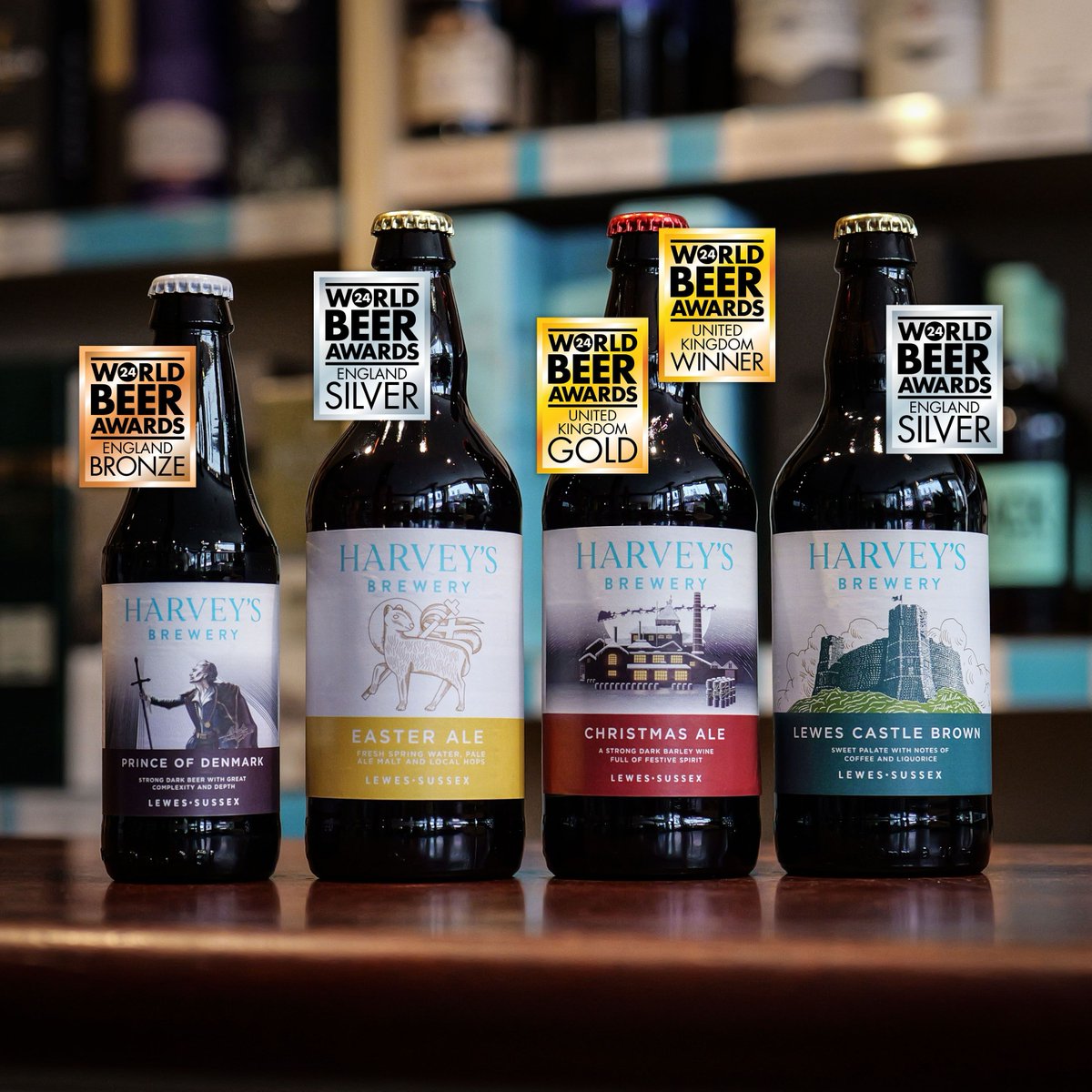 Harveys1790's tweet photo. We are excited to share that we've won six awards at the 2024 @worldbeerawards! 🏆

Christmas Ale took the top spot in Barley Wine, with silvers for Lewes Castle Brown, Easter Ale &amp; Imperial Stout, and bronze for Prince of Denmark.

Well done team! 👏🍺 

https://t.co/8oghXIF0Gu https://t.co/cNkSkFceez