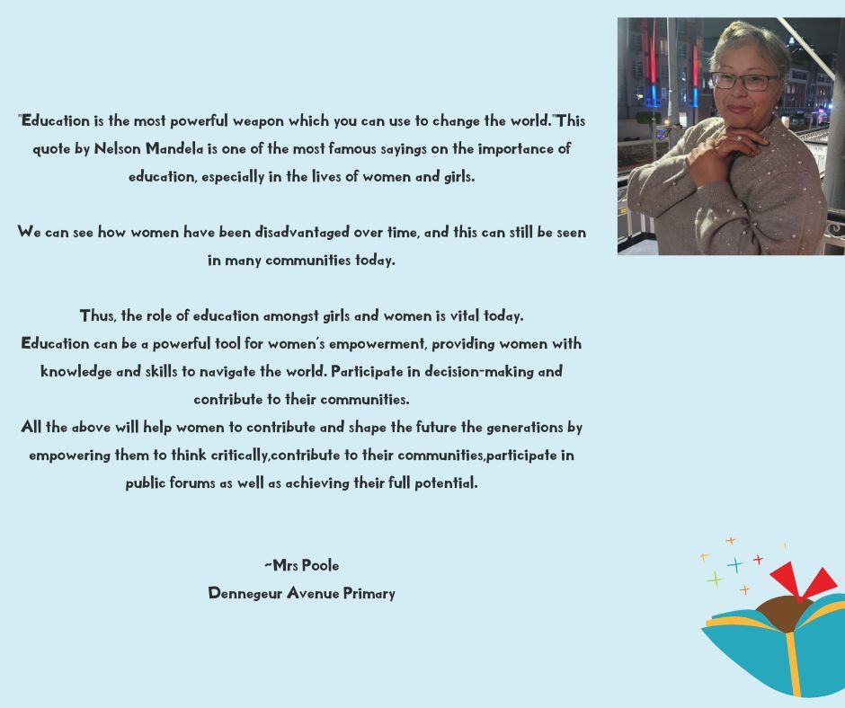 help2read's tweet image. Women in Action – Supporting Their Community

We asked Mrs. Poole how she believes empowering women through education can shape future generations. This is what she had to say:

#CommunityLeaders #SheReadsSheLeads #WomenInAction #ReadingSupport #Help2Read