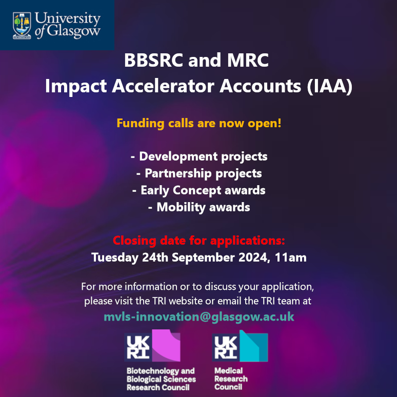 🔊MRC &amp; BBSRC IAA funding calls are NOW OPEN!
Applications are invited for:
- Development projects🔬🌱
- Partnership projects 🤝
- Early Concept awards 💡
- Mobility awards ✈️🏢
Deadline: Tuesday 24th September, 11am
More info: tinyurl.com/ympmwyks