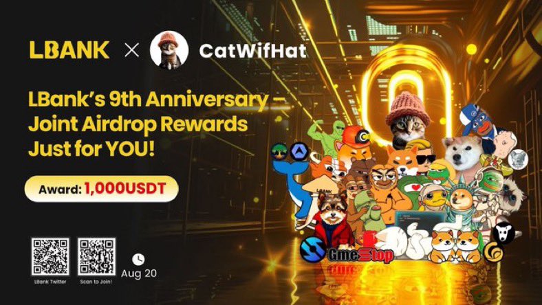 🎉 In honor of <a href="/LBank_Exchange/">LBank.com</a>’s 9th anniversary, we’re excited to bring a 1,000 USDT special giveaway to our communities! 💫

To enter:
1️⃣ Follow <a href="/catwifhatsolana/">Catwifhat $CWIF</a> &amp; <a href="/LBank_Exchange/">LBank.com</a>
2️⃣ Join our communities: t.me/LBank_en &amp; t.me/catwifhatonsol 
3️⃣ Like, RT and