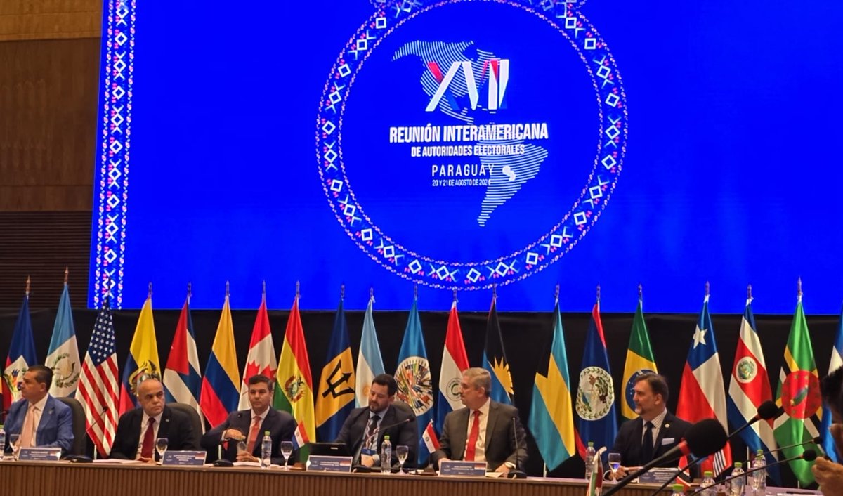 Apertura de la XVII Reunión Interamericana de Autoridades Electorales realizada por la Organización de Estados Americanos (OEA) en la República de Paraguay. 
Con la presencia del Presidente de Paraguay, Santiago Peña. En esta reunión se van a tratar temas electorales sobre el