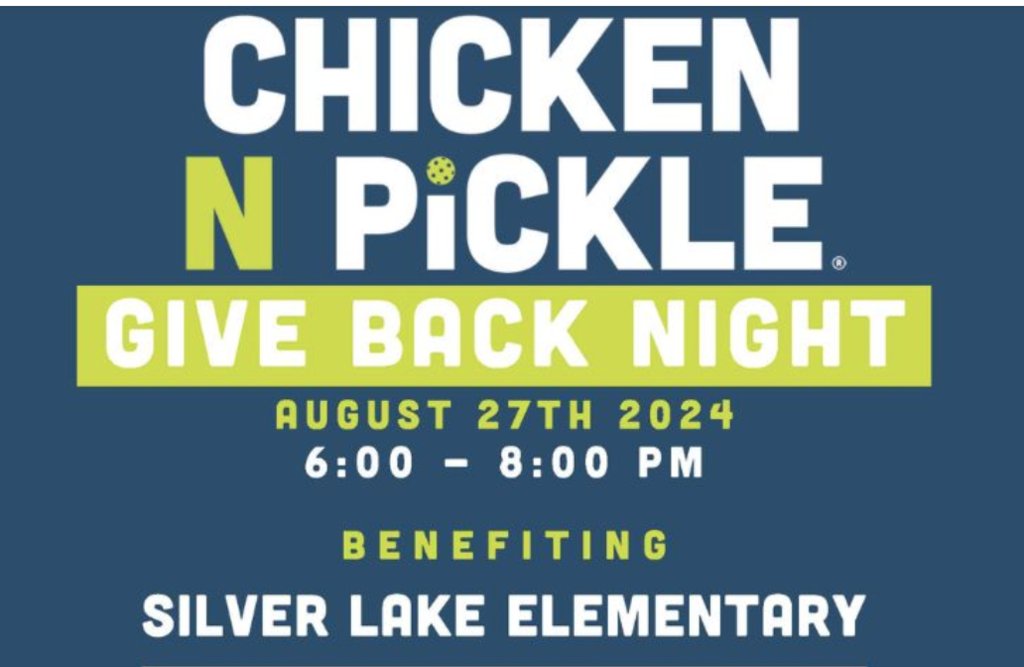 August 27th 6:00-8:00
Join Silver Lake PTA for their first Spirit Night of the year! Enjoy an ice cold drink, tasty food, and support Silver Lake Elementary while 10% of all food and drink sales will be donated back to the school.
