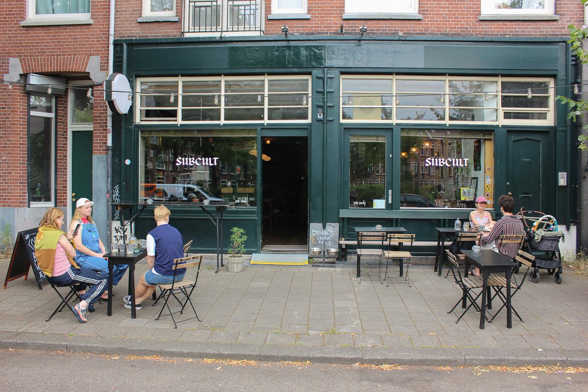 Opened recently in Amsterdam Noord! All vegan neighbourhood bar Subcult. Open daytime for top quality coffees, draft beers, freshly baked cakes, tostis and more!

Located on a quiet square near Meeuwenlaan, with a big terrace.
veganamsterdam.org/subcult/